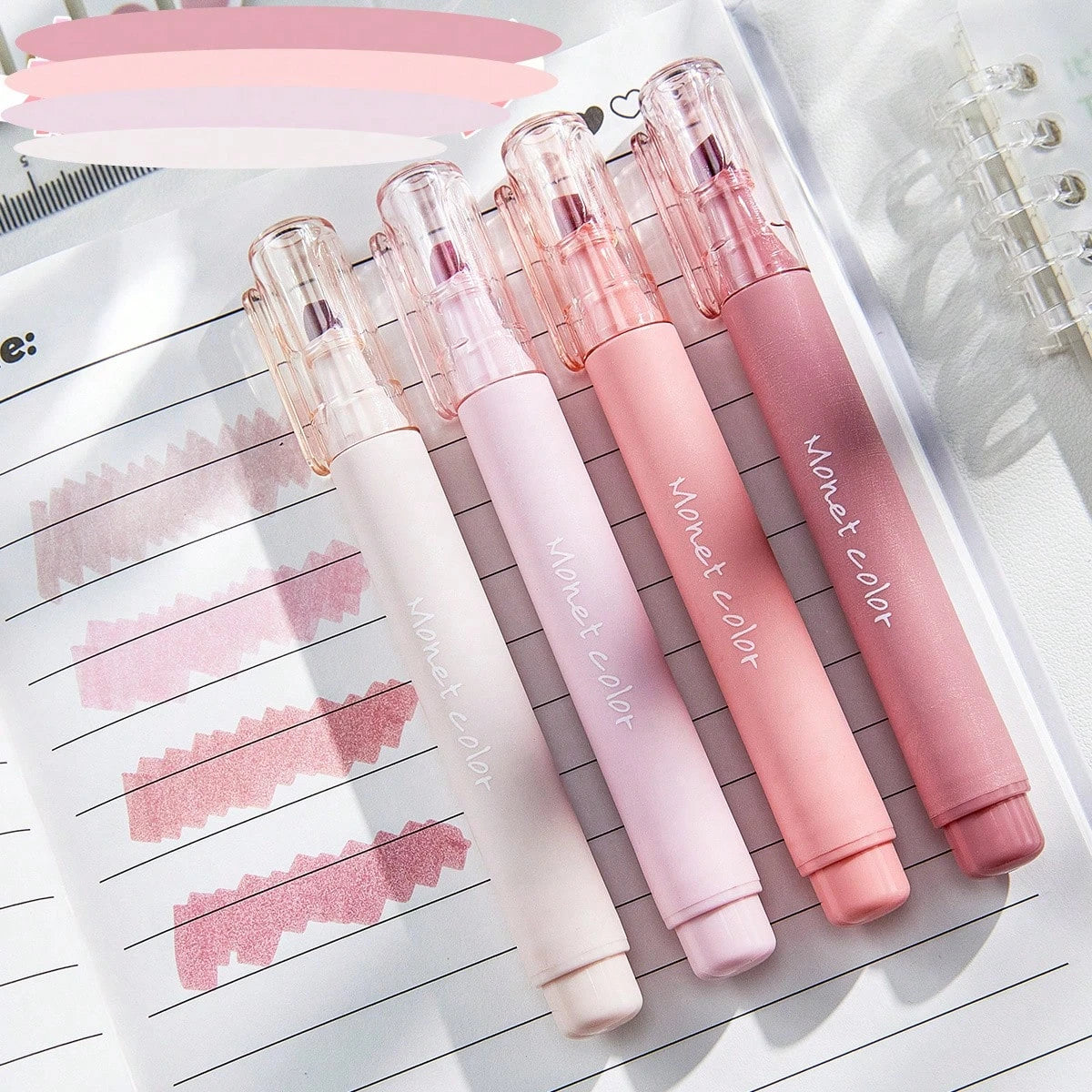 4pcs Fluorescent Pens Large Capacity Monet Color Pastel Colors Marking Highlighter Eye-Care School Supplies Back-To-School Gifts
