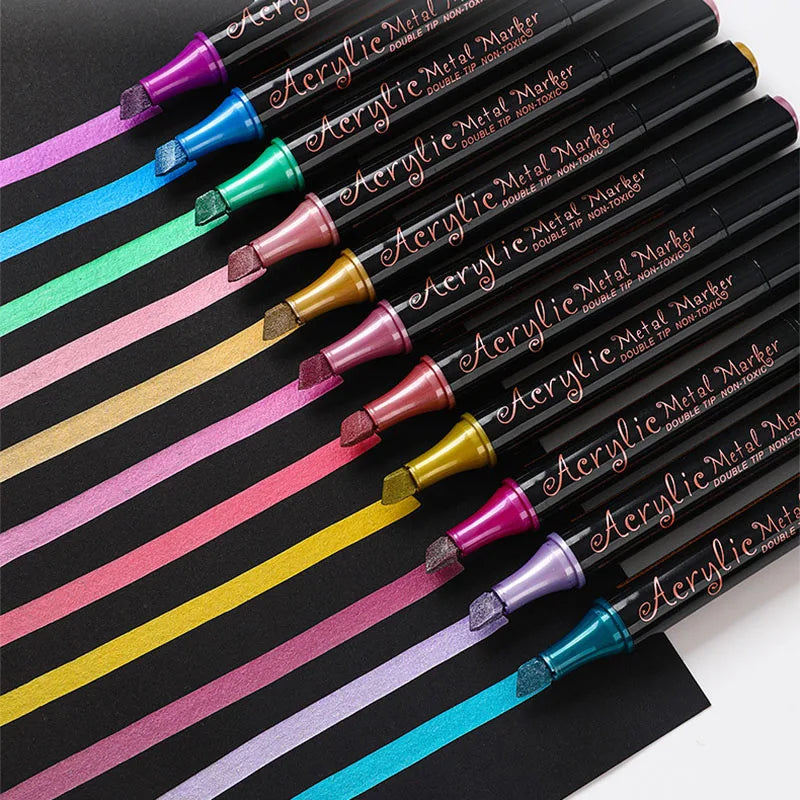 Art Makers Dual Tips Graffiti Metallic Color Acrylic Marker Pen for Drawing, no smudge, waterproof
