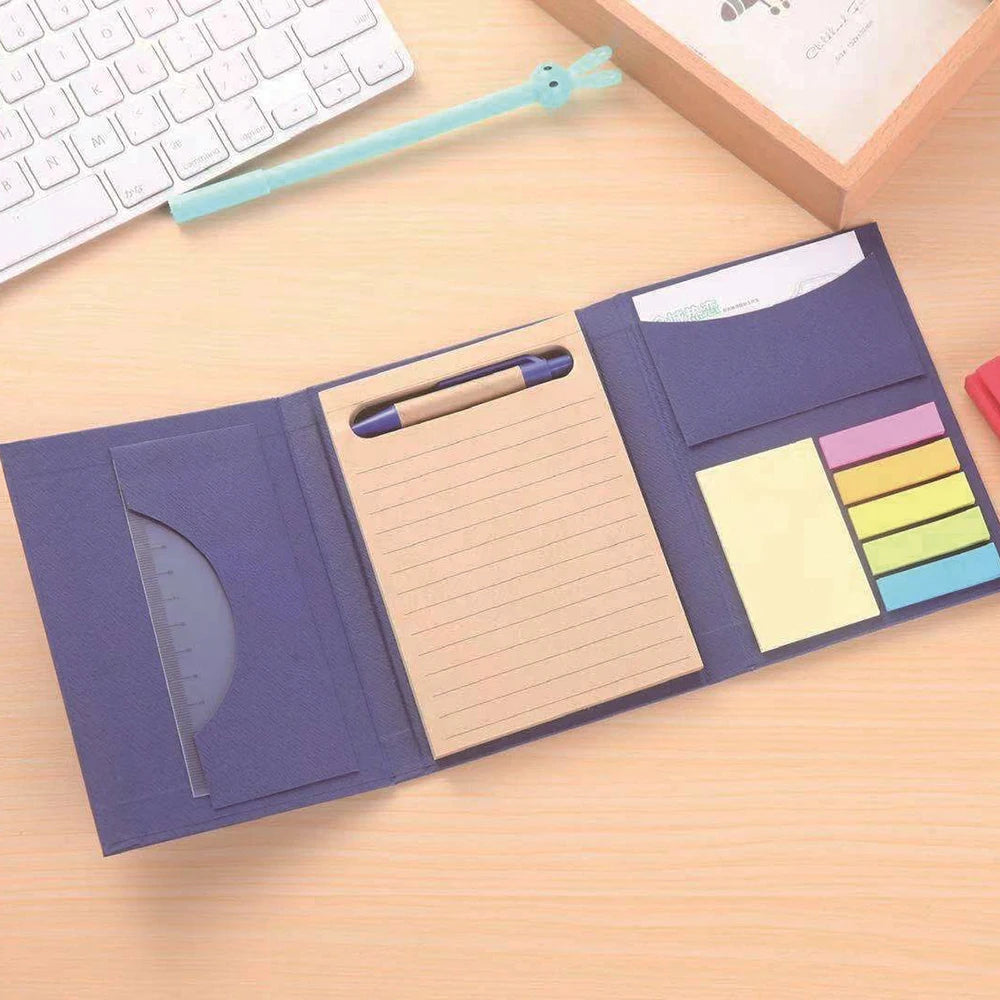 Bview Art Tri-Fold Notebook with Sticky Notes Pocket - Kraft Paper Cover Recyclable Pages Eco-Friendly