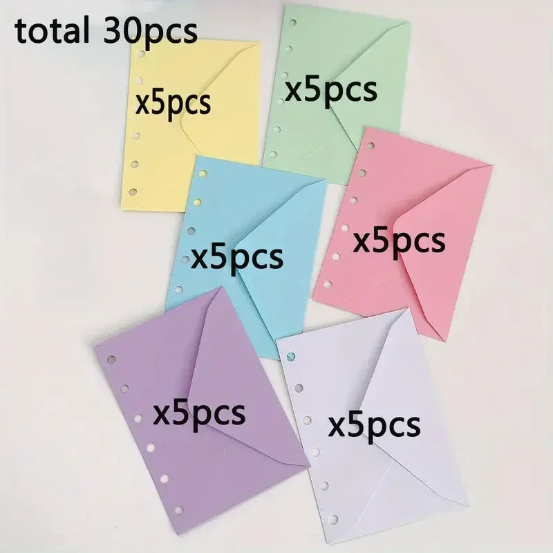Bview Art 30Pcs A7 Binder Pocket Multipack, 6-Pole Budget Envelope & Wallet with Money Organizer Insert, No-Zipper