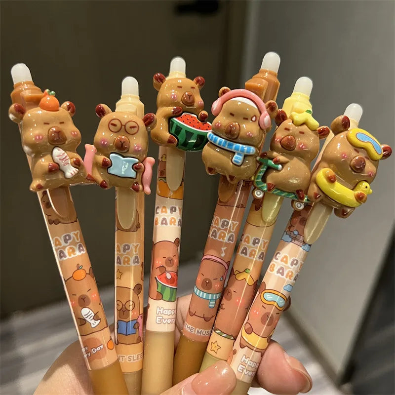 4-Pack Capybara Design Retractable Erasable Gel Pens Suitable for Office Stationery Holiday Gifts Plastic Material Writing Tools Black Ink