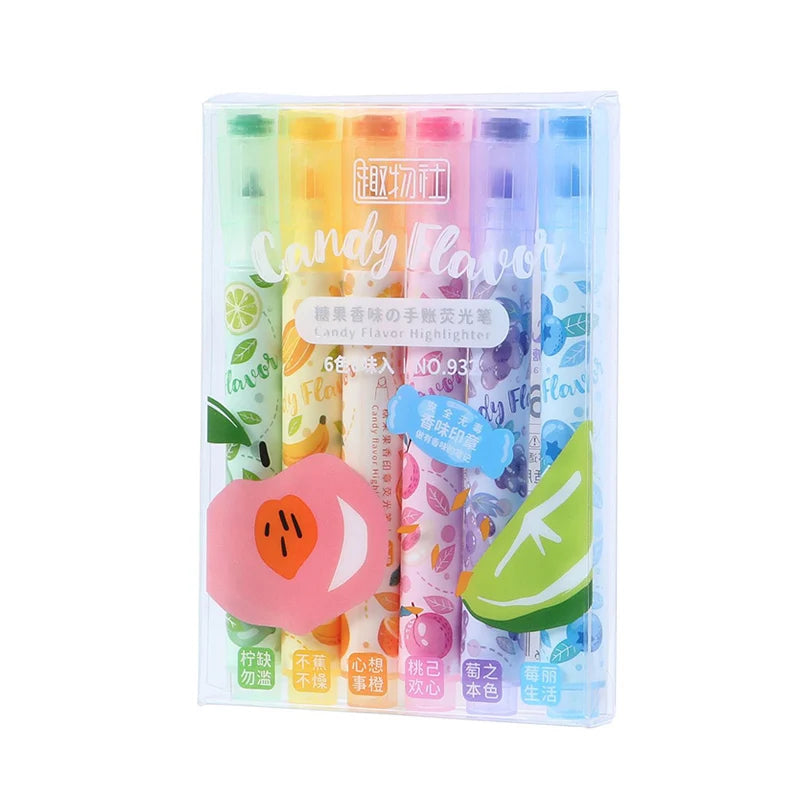Creative Fruit Scented Highlighter Soft Tip Pens with Stamp for DIY Journaling Student Note-taking for Highlighting and Marking
