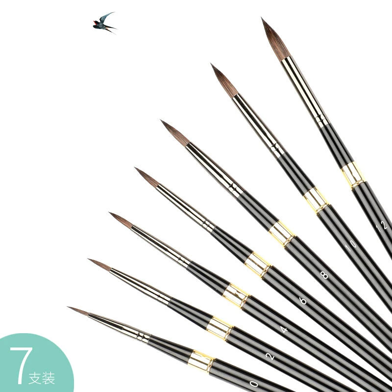 7 pcs travel artist brushes, removable portable travel watercolor set for watercolor acrylic gouache ink painting