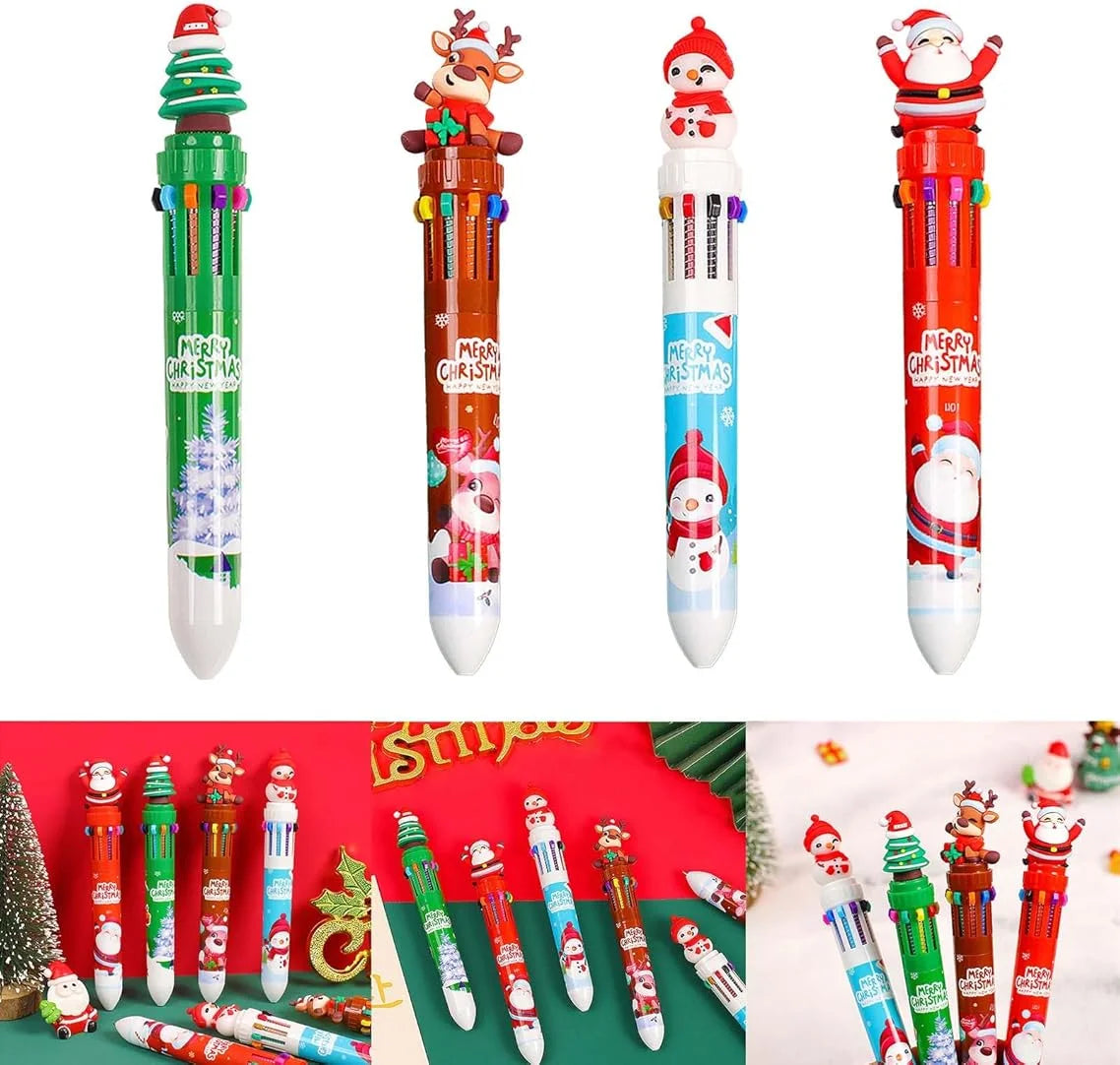 4 Pieces Christmas Ballpoint Pen Retractable Multicolor Ballpoint Pen for Kid Calss Reward Christmas Party