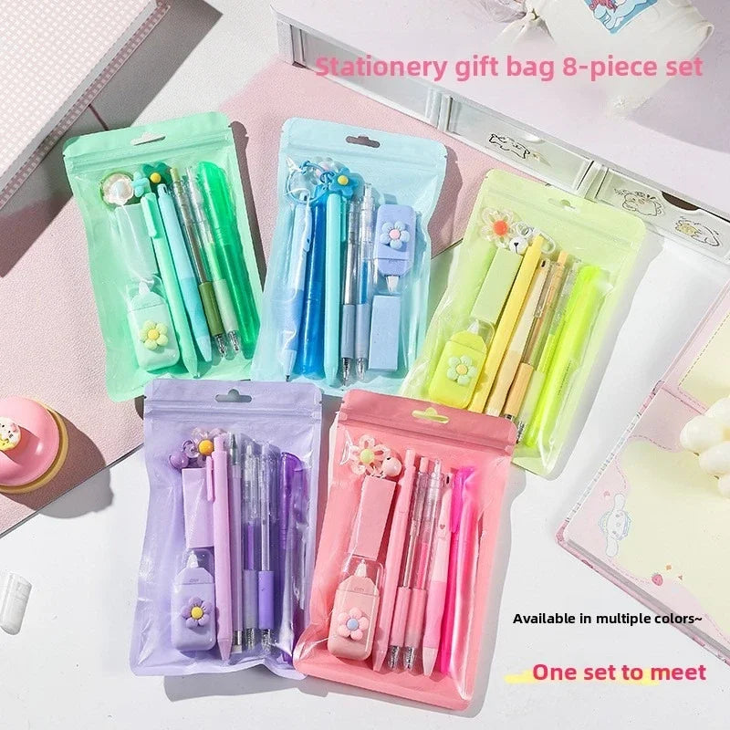 Macaron Color Stationery Set High-value Student School Prizes 8-piece Set of Learning Stationery Hand-in-hand Gifts